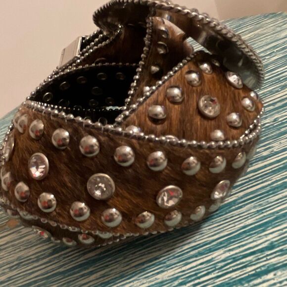 Nocona Women’s Leather/Calf Hair Rhinestone/Studs Western/Cowgirl Belt Size - Picture 10 of 14